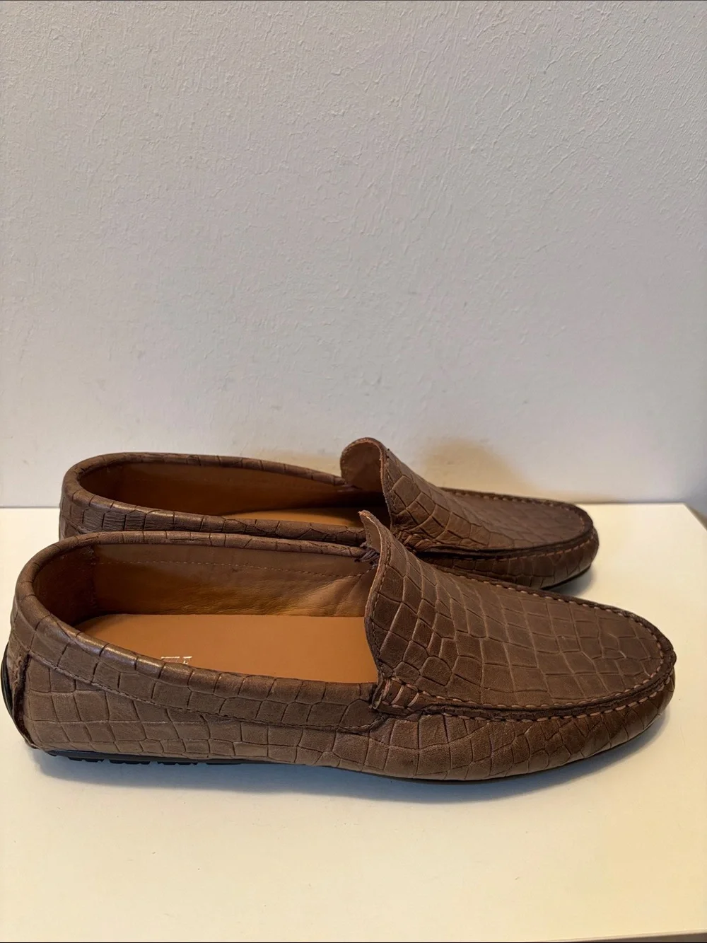 Arte Artigiana Sorrento Men's Brown Croc-Embossed Leather Loafers 10